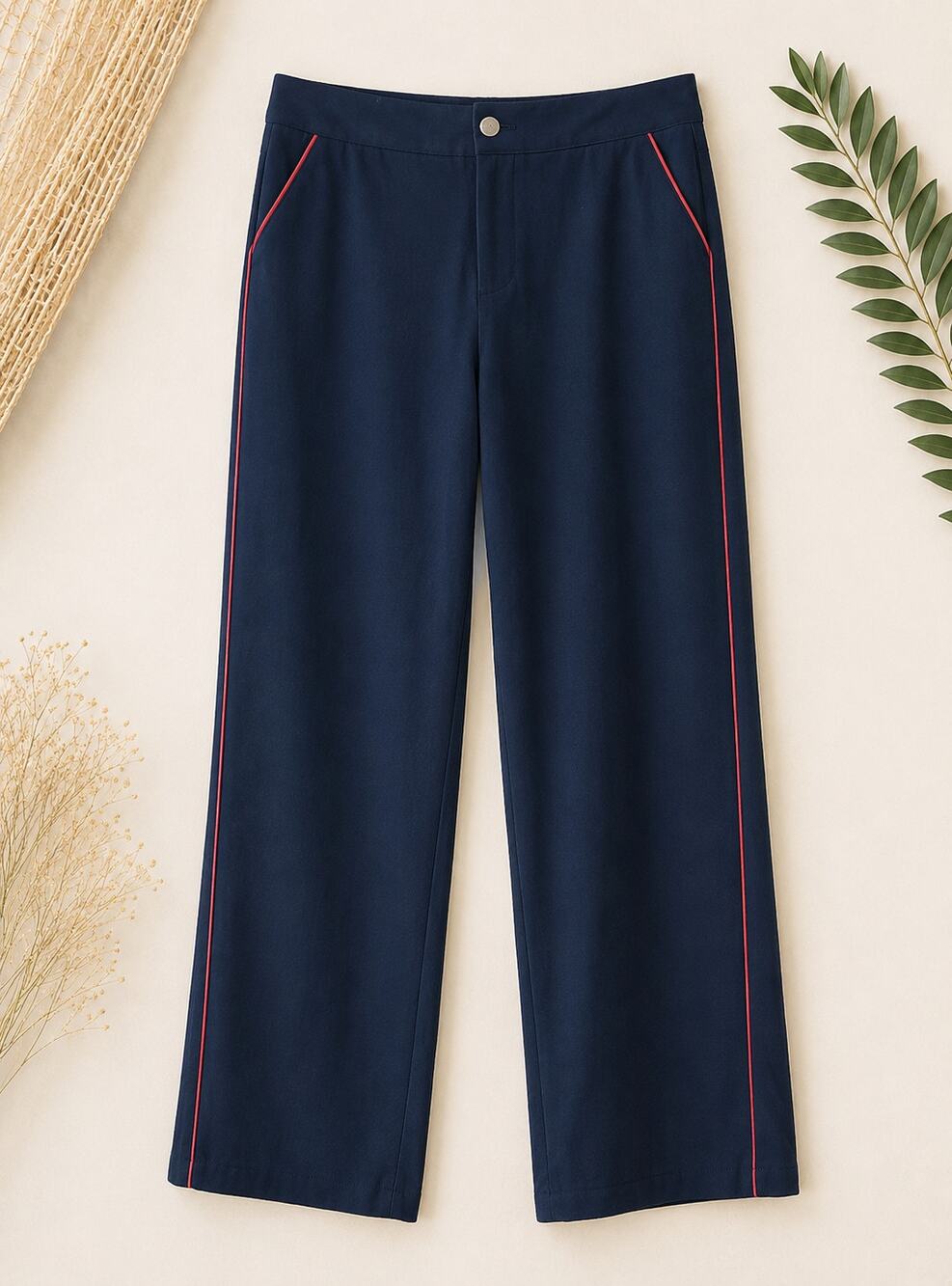 NWT A New Day Women's Mid Rise Straight Trousers Pants Stretch Navy Blue/Red 4